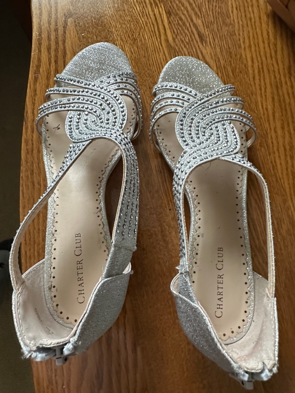 Size 8 1/2 Charter Club Sparkling Silver Beaded Slingback Heels